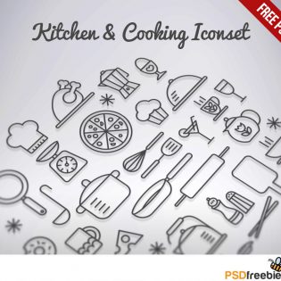 Kitchen & Cooking Outline Icons set Free PSD