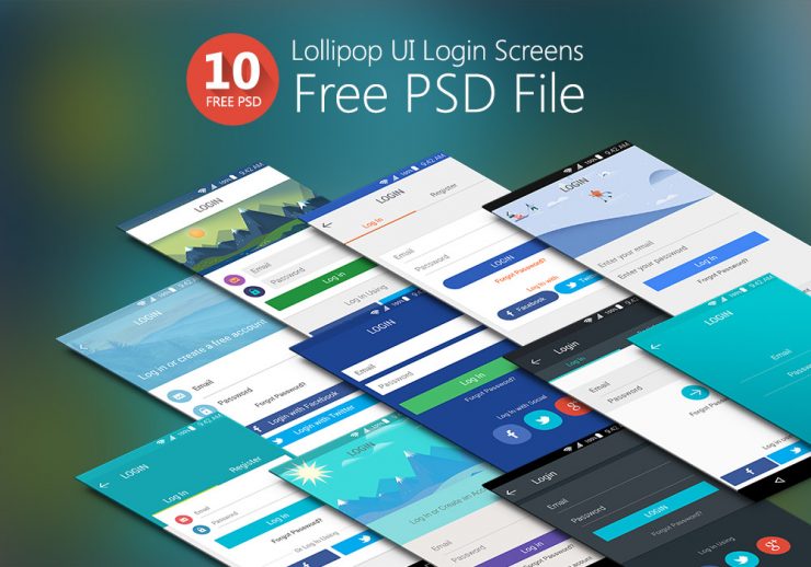 Lollipop UI Login Screens Free PSD Set
