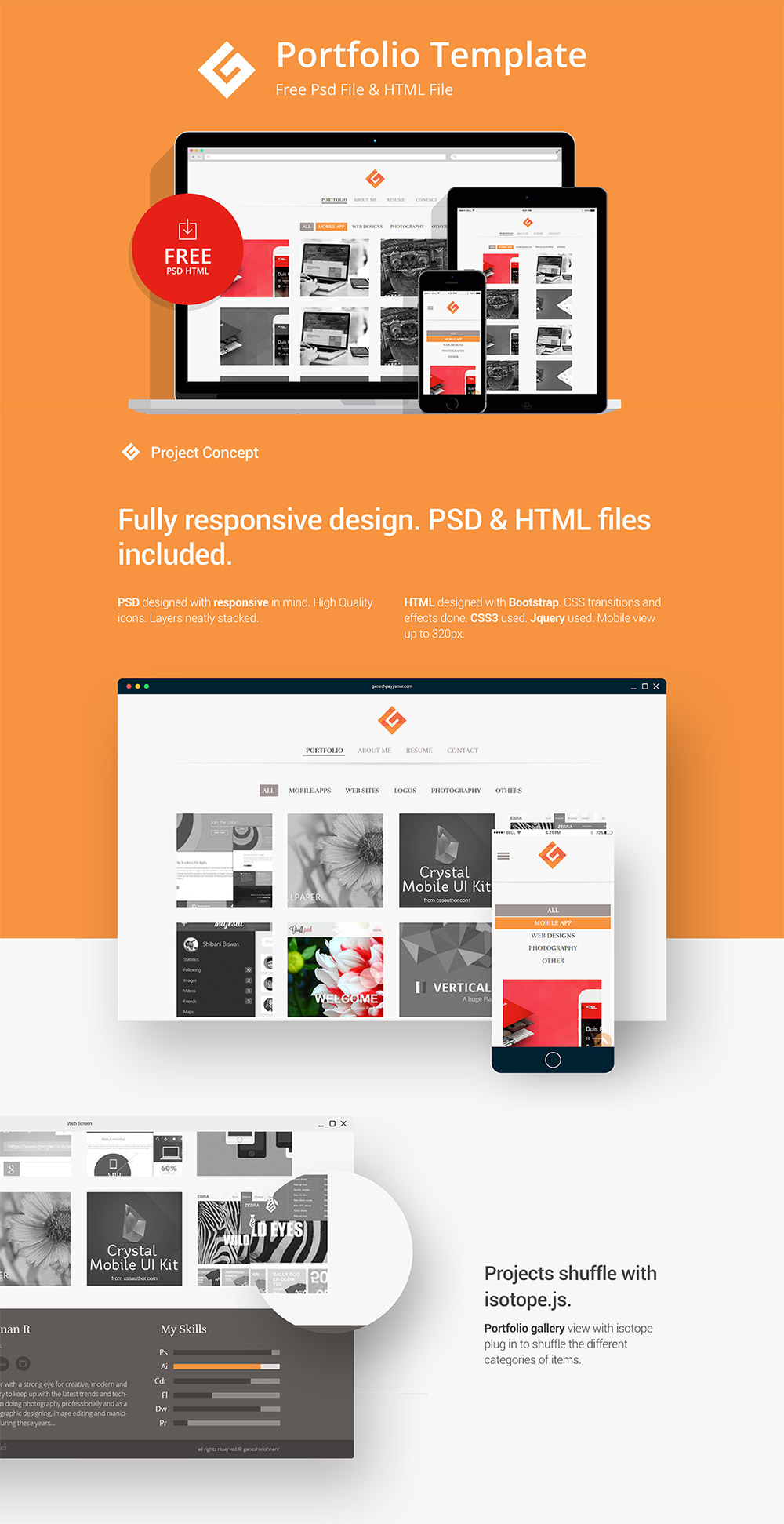 Minimalistic Personal Portfolio Website Template Free PSD Download PSD