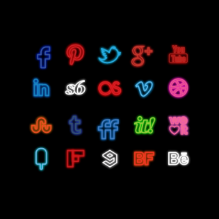 Colorful Neon Social Icons Set PSD