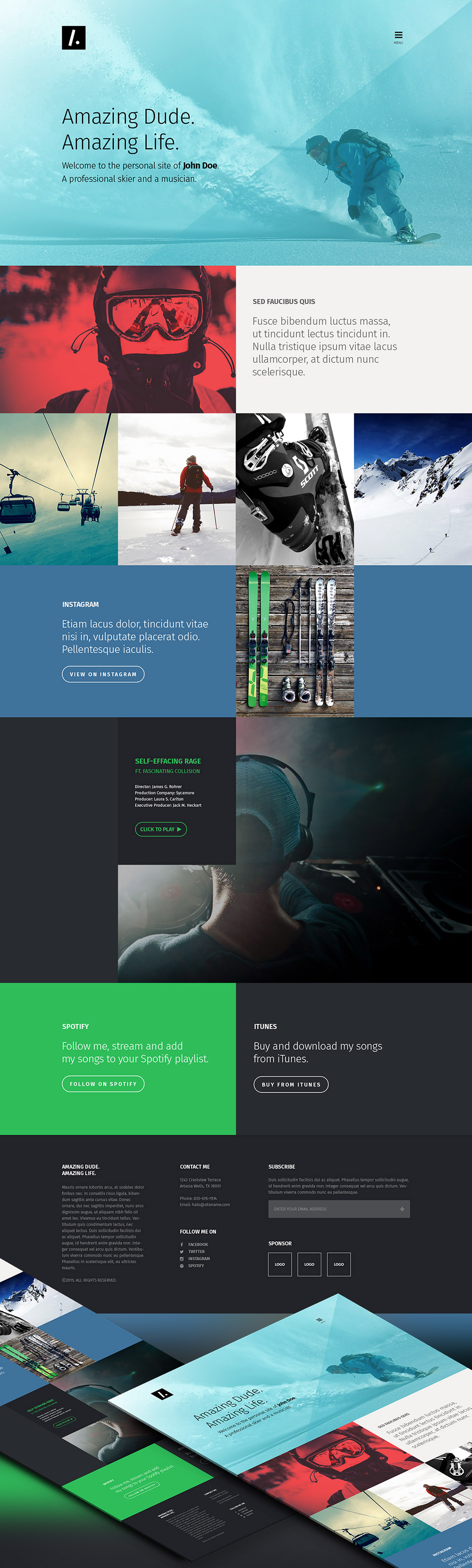 One Page Personal Portfolio Website Template Free PSD Download