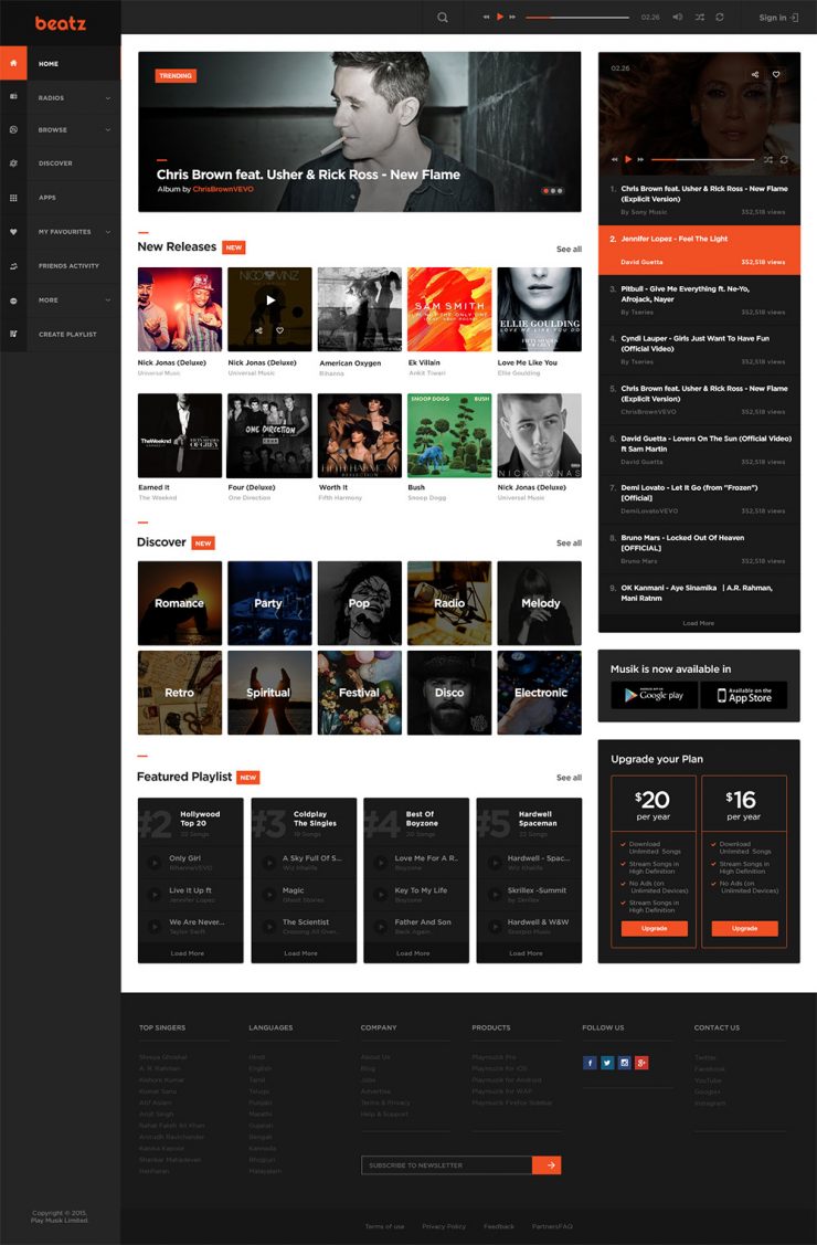 Online Music Website Concept Template Free PSD