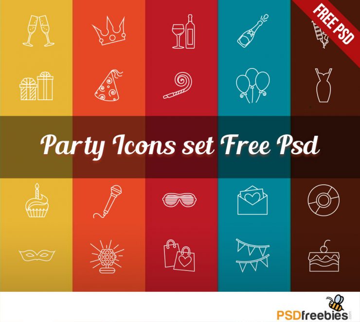 Party Celebration Line Icon Set Free PSD