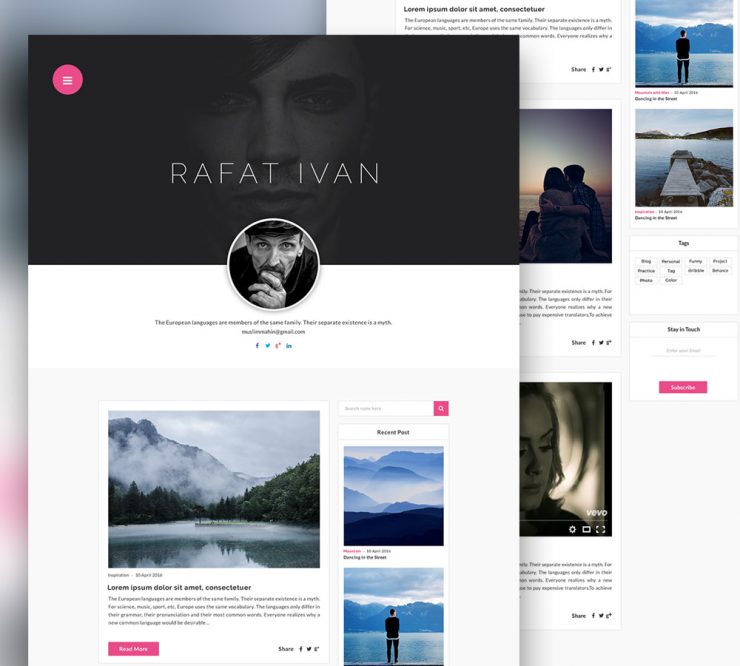 Personal Blog Website Template Free PSD