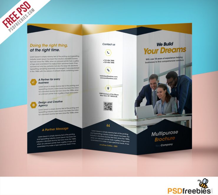 Professional Corporate Tri-Fold Brochure Free PSD Template