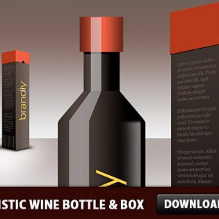 Realistic Wine Bottle and Box PSD