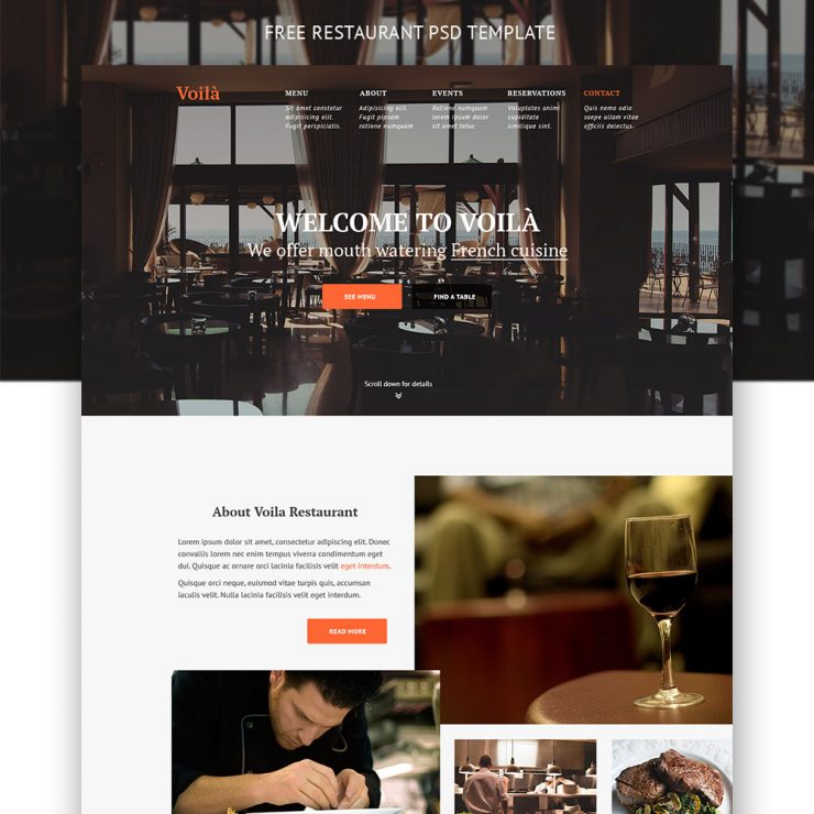 Simple Restaurant Website Template Free PSD