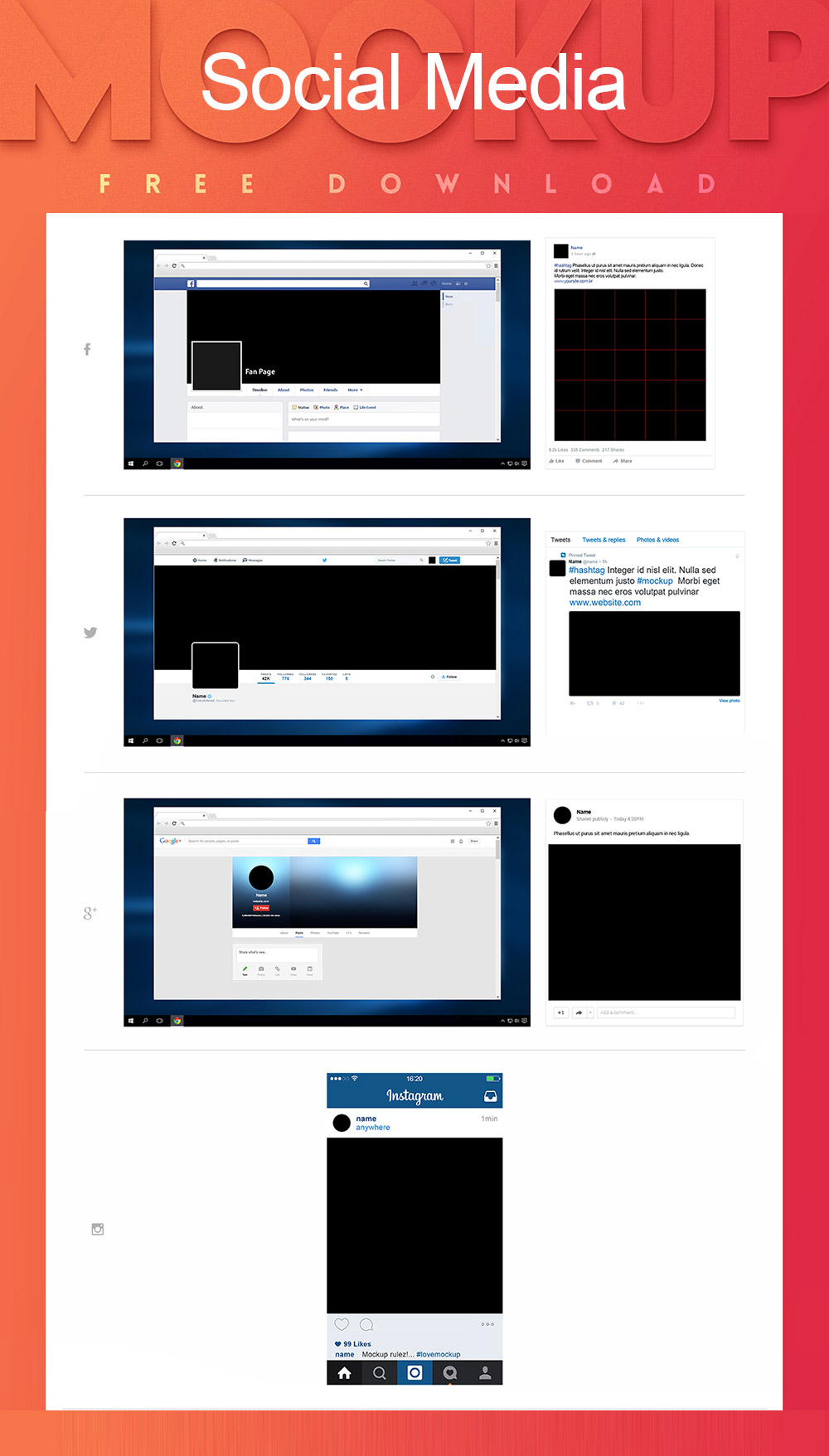Download Social Media Mockup Kit Free PSD - Download PSD