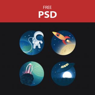 Space Shuttle Icons Set Free PSD