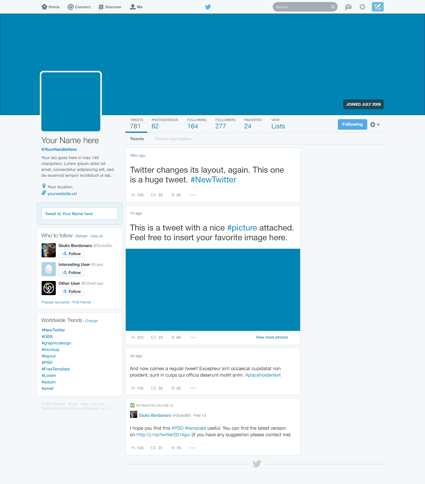Twitter 20 GUI New Profile Design PSD – Download PSD With Blank Twitter Profile Template