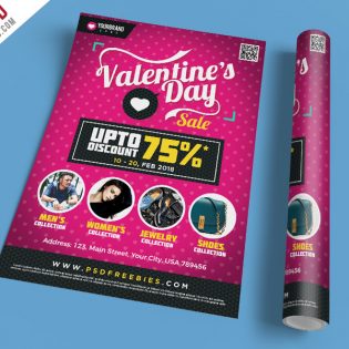 Valentines Day Shopping Sale Flyer Template PSD
