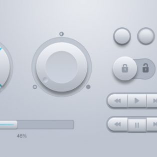 White Rounded Web Buttons UI Kit PSD