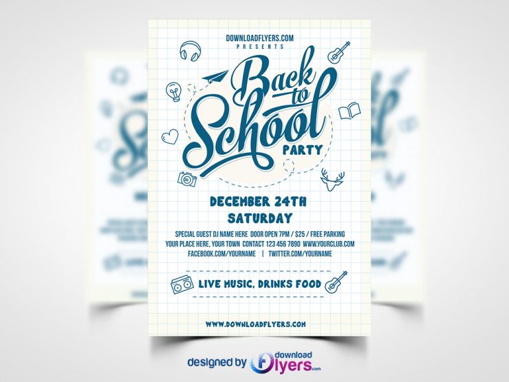Back to School Party Flyer Template Free PSD