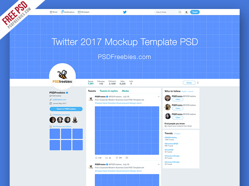 Twitter 2017 Mockup Template Free PSD Download PSD