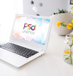 White Laptop Mockup Free PSD