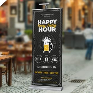 Happy Hour Promotion Roll Up Banner PSD Template