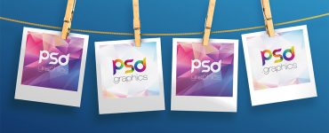 Hanging Polaroid Photos Mockup Free PSD