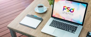 Macbook Pro on Table Mockup Free PSD