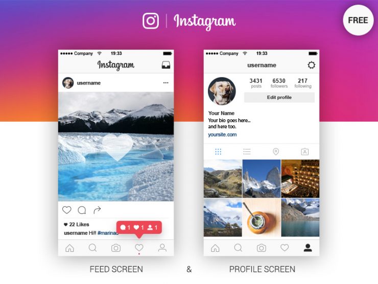 New Instagram App UI Template Free PSD