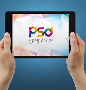Tablet in Hand Mockup Free PSD 