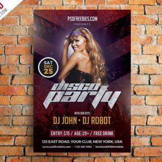 Disco Party Poster Flyer Template Free PSD
