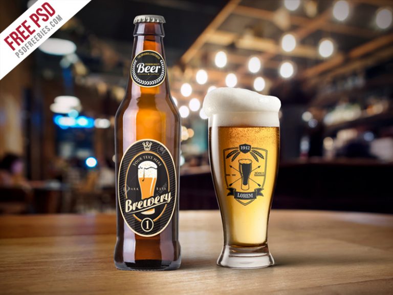 Download Beer Bottle and Glass Mockup Free PSD - Download PSD