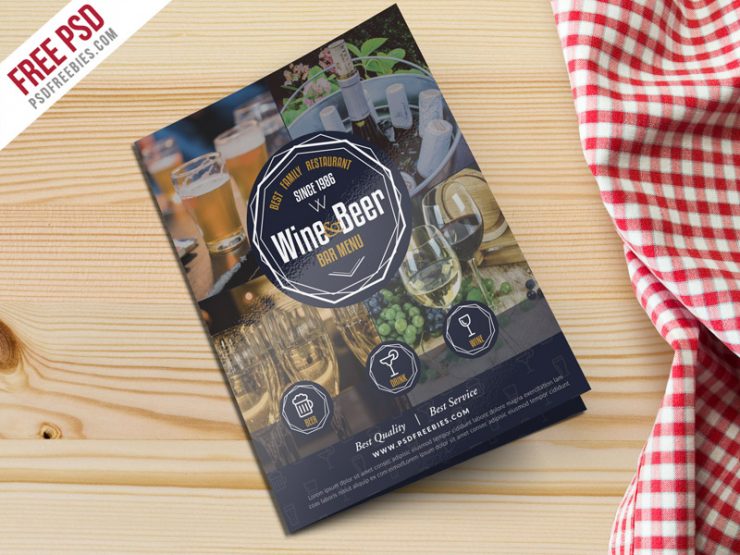Beer and Wine Menu Bi-Fold Brochure Template PSD