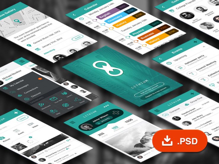 Social Network Mobile App UI Kit Free PSD - Download PSD