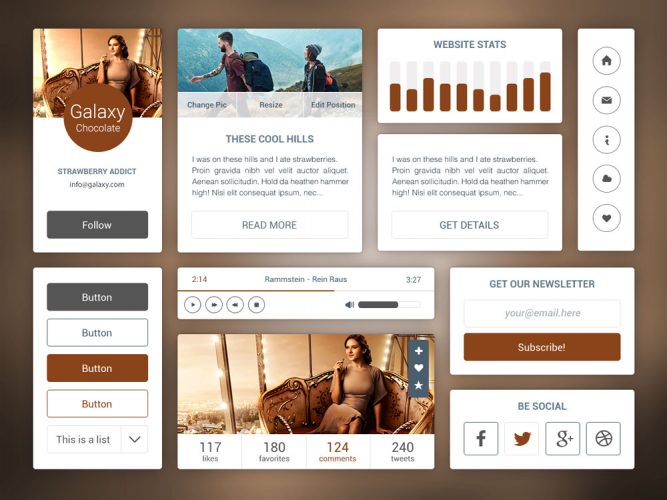 Brown Flat UI Kit Free PSD – Download PSD