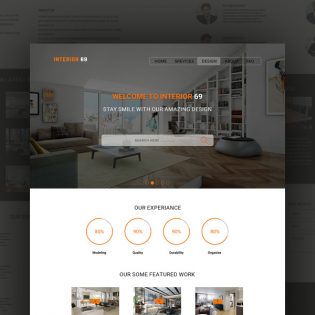 One Page Interior Design Website Template PSD