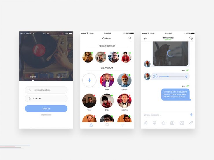 iOS Chat Application Screen UI Free PSD