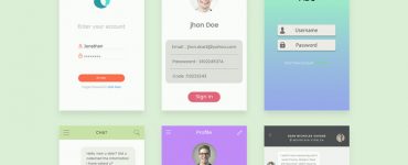 Flat Style Mobile App UI Kit Free PSD