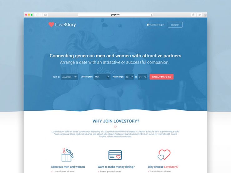 Dating Website Landing Page Template Free PSD