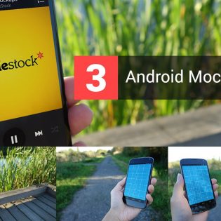 3 Outdoor Realistic Android in Hand Mockups Free PSD