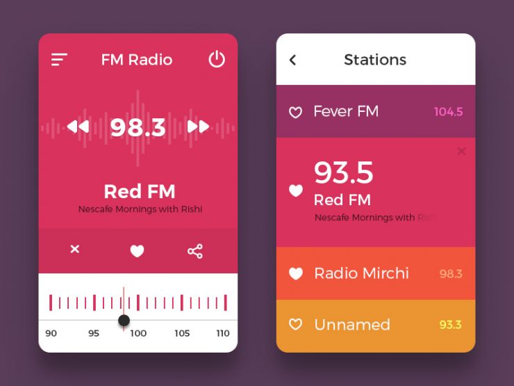 Colorful Mobile Radio App UI Free PSD