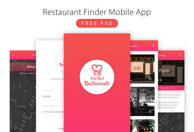 Restaurant Finder Mobile App Free PSD