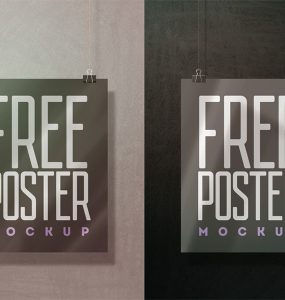 Hanging Wall Poster Mockup Free PSD