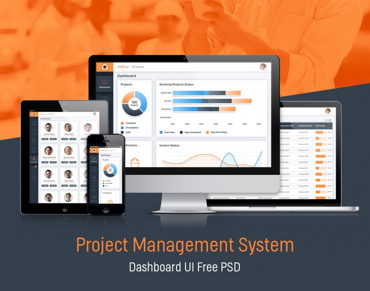 Project Management System Dashboard GUI Free PSD