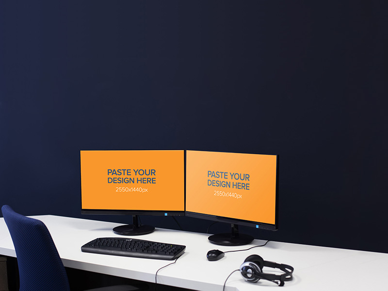 Download Dual Monitor Screen Mockup Free PSD - Download PSD