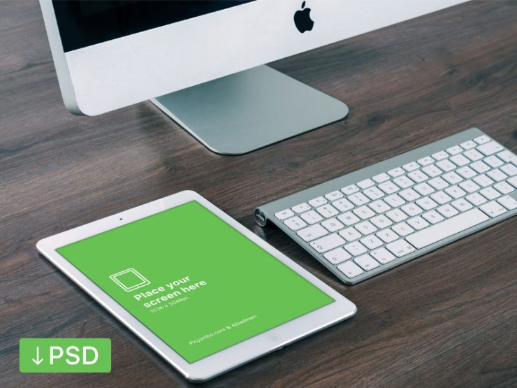 iPad Air on Desk Mockup template Free PSD