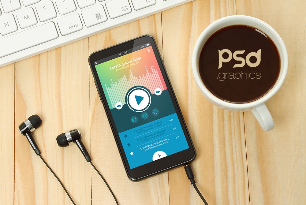 Download Music App Smartphone Mockup PSD - Download PSD