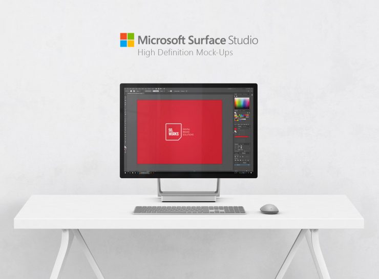 Microsoft Surface Studio on Desk Mockup Free PSD