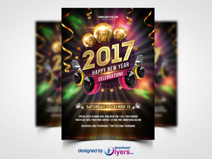 New Year 2017 Party Flyer Free PSD