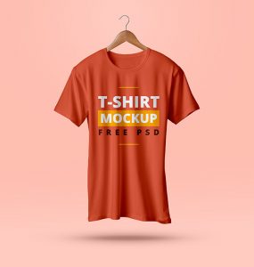 Realistic Hanging T-Shirt Mockup Free PSD